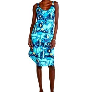 NIC + ZOE blue multi midi dress. Eco Vera rayon. Size Small.